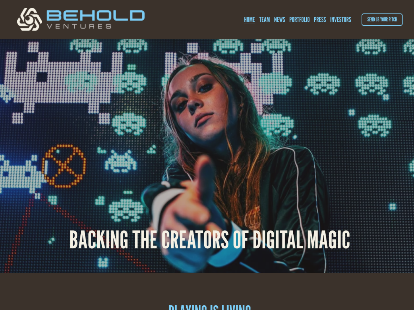 Behold Ventures homepage, an early stage video game investor