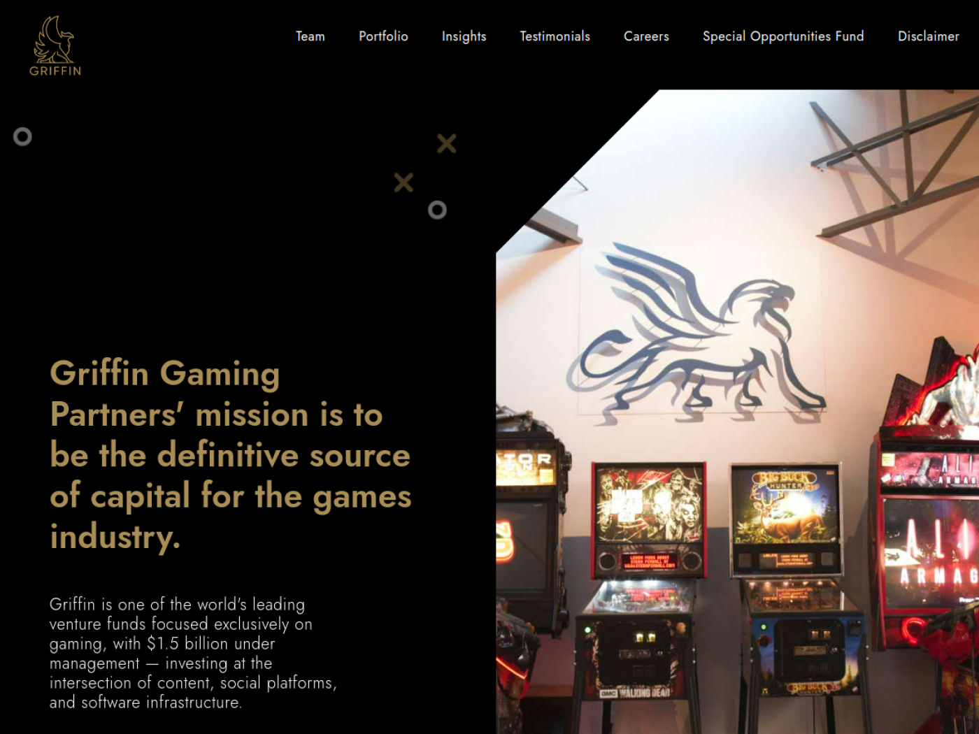 Griffin Gaming Partners homepage describing its games industry mandate