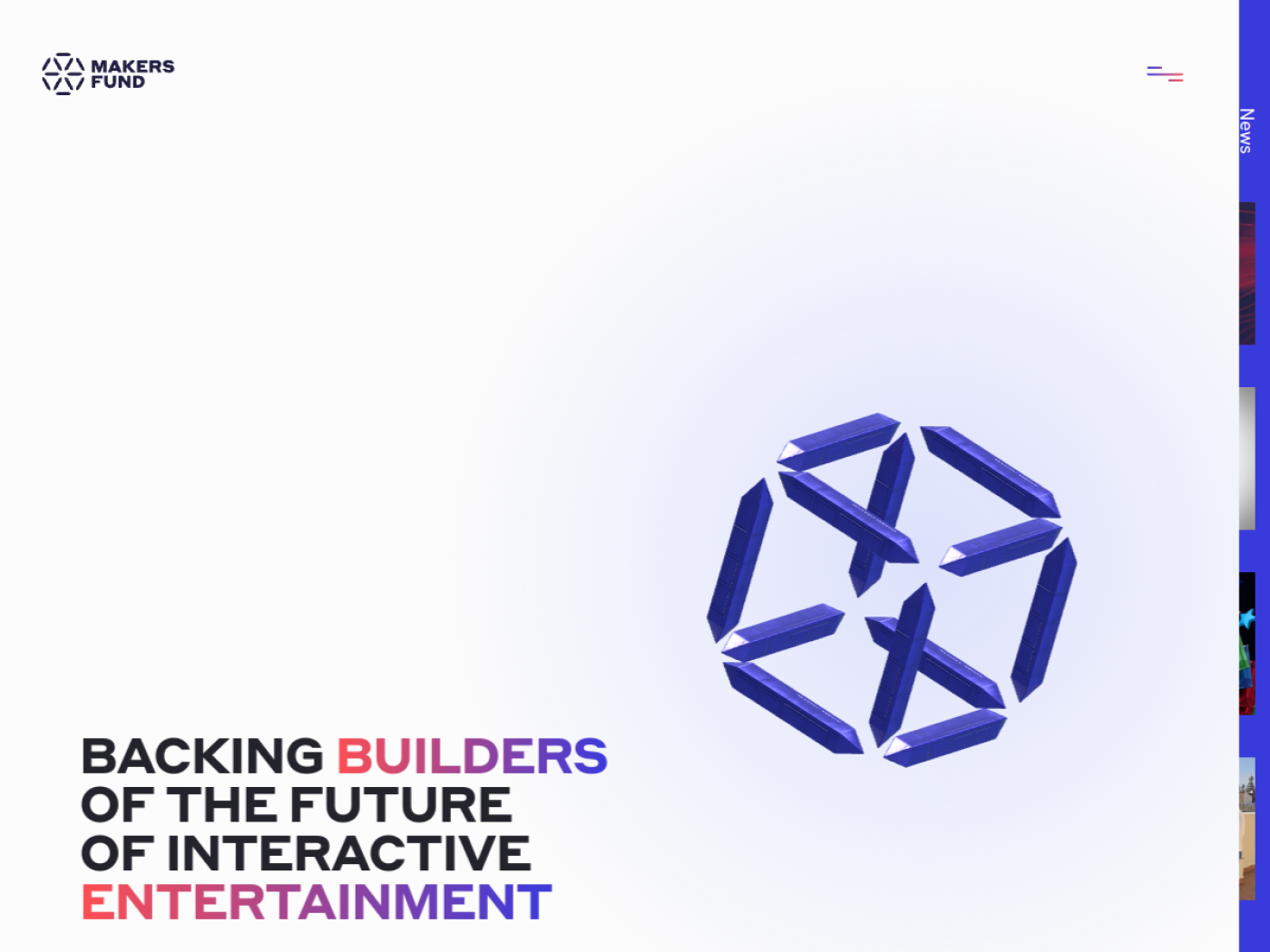 Makers Fund homepage backing interactive entertainment founders
