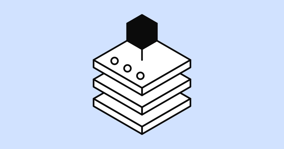 Isometric illustration of stacked infrastructure layers with a connected node on top