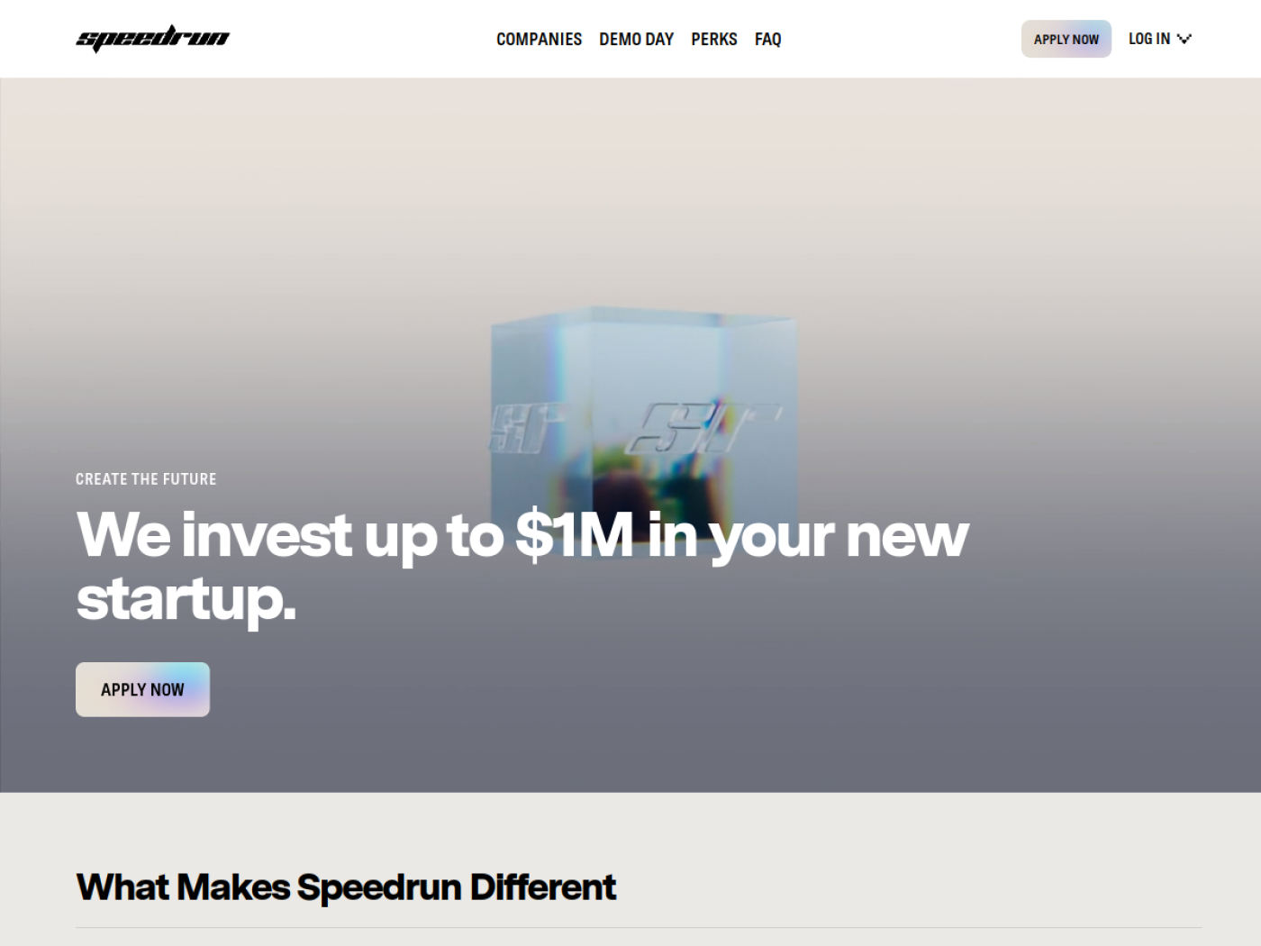 a16z SPEEDRUN accelerator homepage