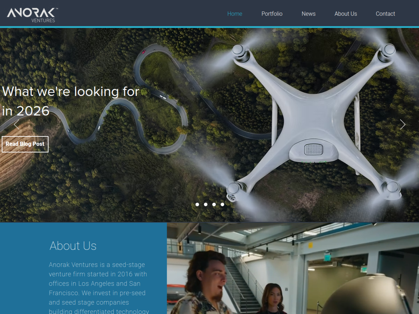 Anorak Ventures homepage describing its pre-seed and seed stage investment focus