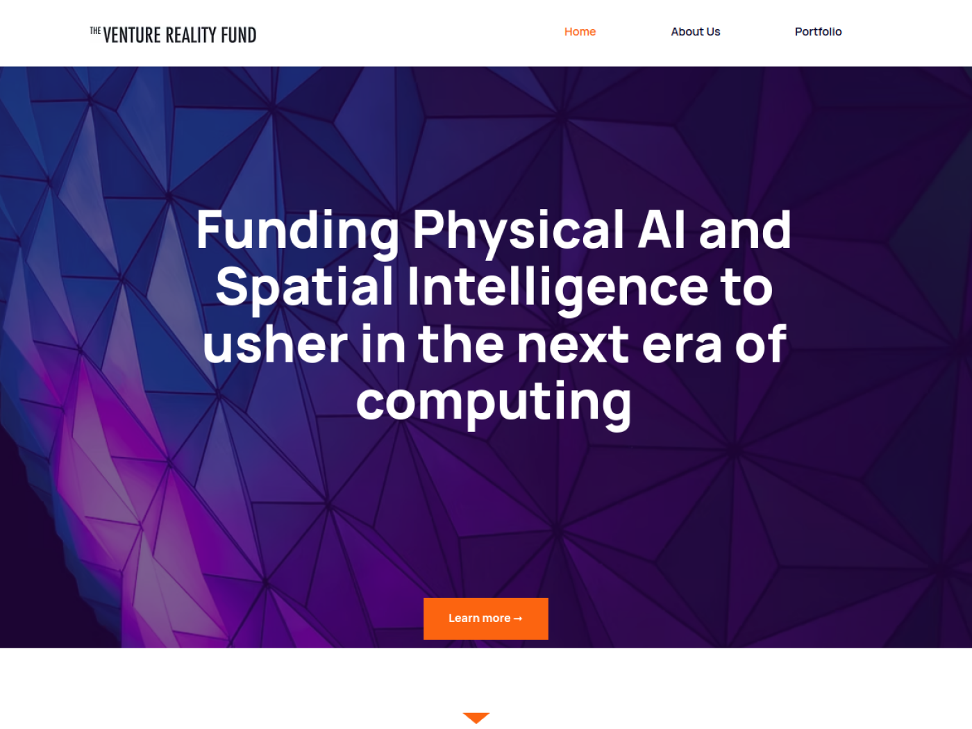 The Venture Reality Fund homepage describing its focus on physical AI and spatial intelligence