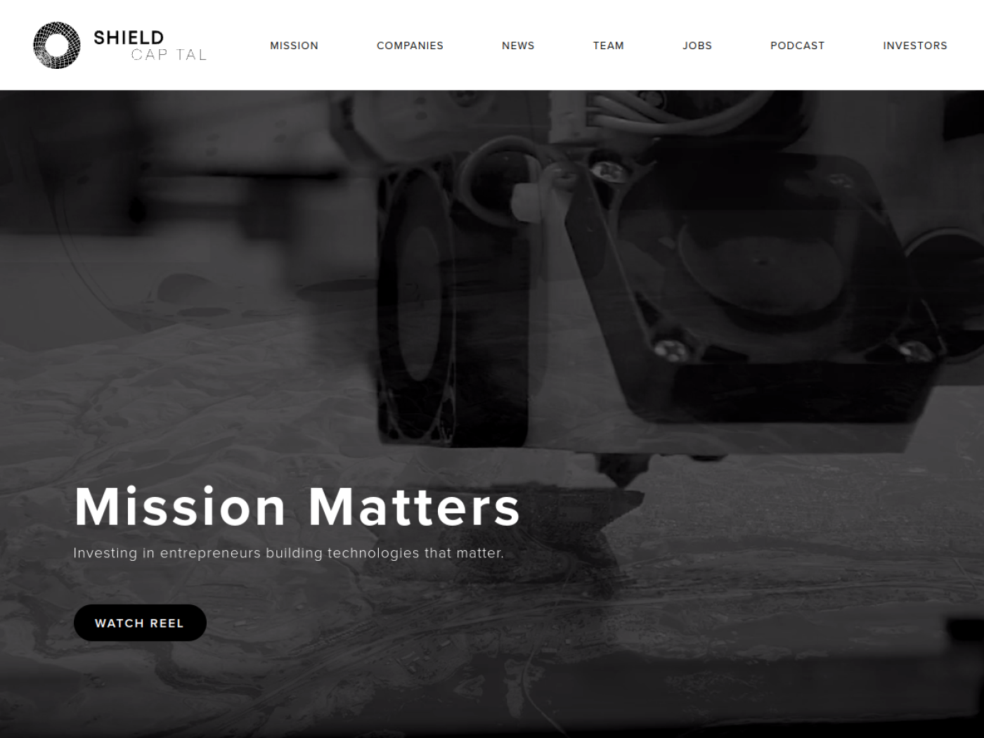 Shield Capital homepage showing its Mission Matters hero